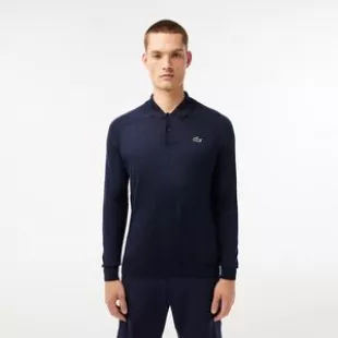 Long Sleeve Pique Polo Regular Fit in Navy