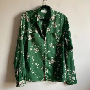 Green Floral Cottagecore Relax Satin Buttons Down Shirt
