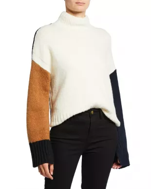 Frame - Colorblock Wool-Blend Turtleneck Sweater