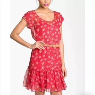 Ella Moss Georgia Silk Red Ruffle Mini Dress worn by Kate Fox (Dakota  Johnson) as seen in Ben and Kate (S01E02) | Spotern