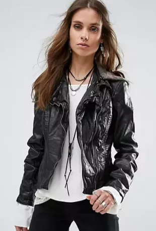 Free people faux cheap leather jacket with hood