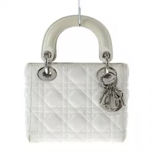 Auth DIOR/ChristianDior Lady Dior Mini Bag M0505PCAL_M010 White Lambskin
