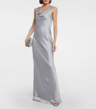 Maria satin gown in silver