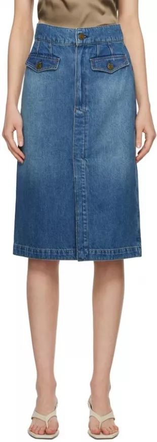 Blue 'The Vent Front' Denim Midi Skirt