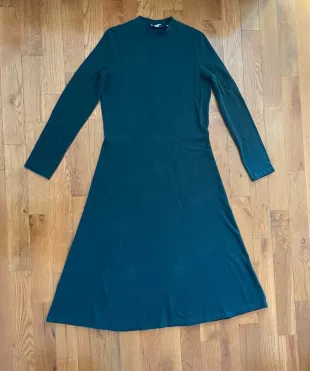 vince - Teal Mock Neck Long Sleeve Midi Dress