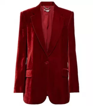 Single-breasted velvet blazer in red