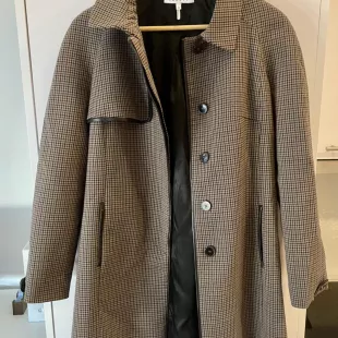 Leather Trim Checkered Coat