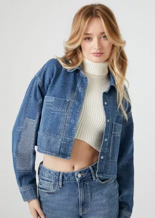 PATCHWORK CROP ZIP THROUGH JACKET HOUSE OF HOROSCOPES main image 1