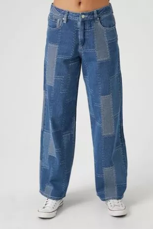 Patchwork Mid Rise Baggy Jeans