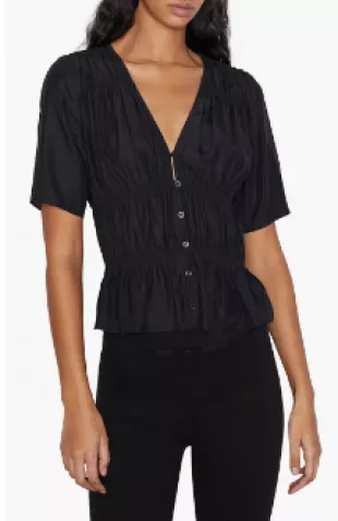 Frame - Gathered V-Neck Silk Blouse