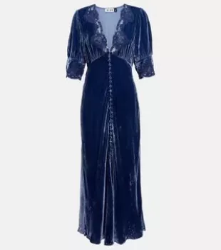 Simone Lace-Trimmed Velvet Midi Dress