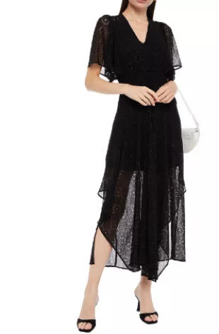 Shirred Laser-Cut Silk-Blend Chiffon Midi Dress