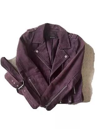 Burgundy Suede Leather Moto Jacket