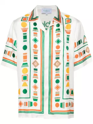 White Green & Orange Shapes Print Shirt