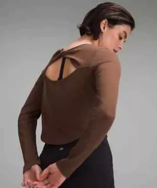 Ribbed Modal Silk Twist-Back Yoga Long Sleeve Shirt