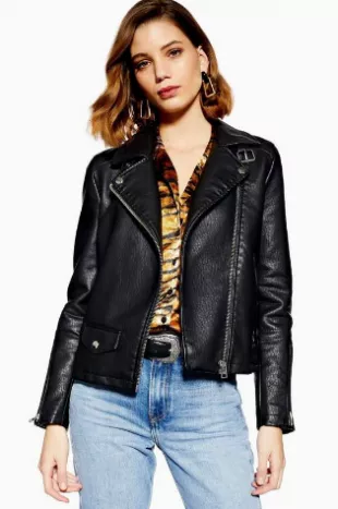 Topshop - Black Faux Leather PU Biker Jacket