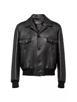 Black Wrinkled Leather Bomber Jacket
