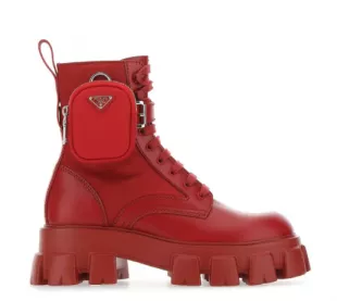 Red Cargo Pocket Combat Boots