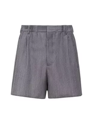 Grey Pleated Wool Blend Shorts