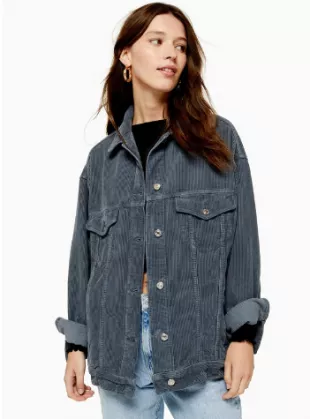 Topshop - Blue Corduroy Oversized Dad Jacket