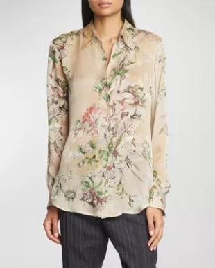 Celindas Floral Button Up Silk Shirt