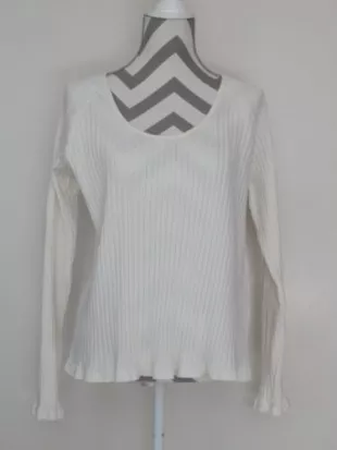 Knox Rose Top 3396 Womens Long Slv Waffle Knit Ivory Blouse Cotton