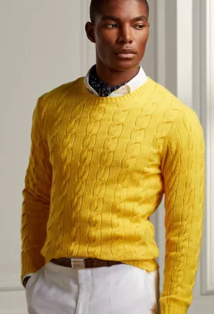 Ralph Lauren Short-Sleeve Cashmere Sweater w/ Detachable Collar