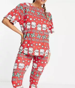 ASOS DESIGN - Christmas Santa Tee & Legging Pyjama Set In Red