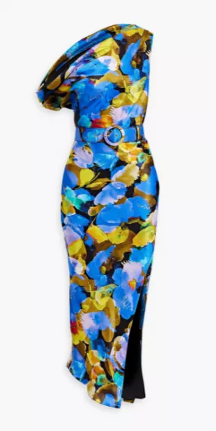 Calantha One Shoulder Printed Satin Midi Dress