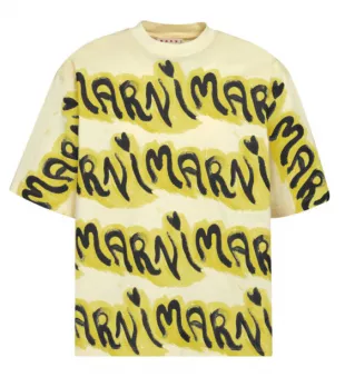 Yellow Brushed Logo Stripe T Shirt