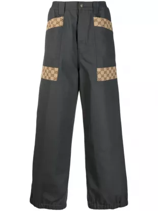 Dark Grey & Beige GG Paneled Workwear Pants