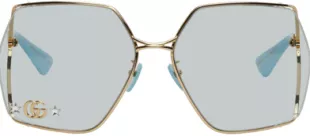 Gold & Blue Oval Sunglasses In 004 Gold