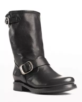 Veronica Leather Buckle Short Moto Boots