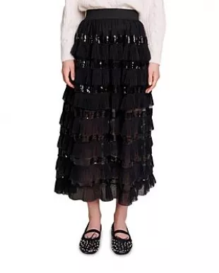 xJosephy Sequined Ruffled Maxi Skirt