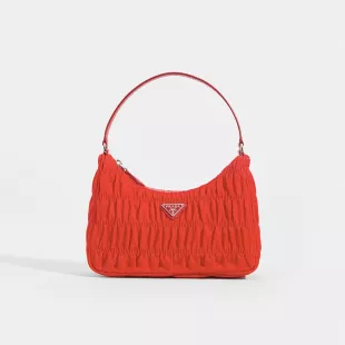 Ruched Hobo Bag in Red Nylon