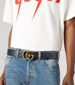 Wide Leather Belt with Double G Buckle