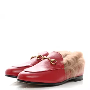Princetown Fur-Lined Leather Loafers in Red