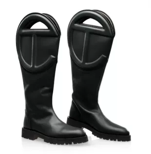 Black Tall Leather Logo Boots