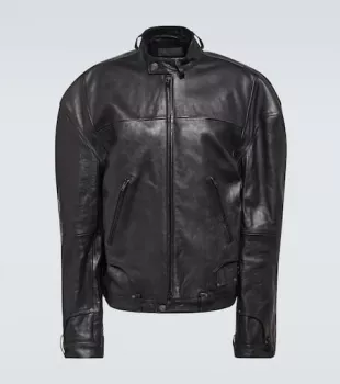 Black Deconstructed Leather Jacket