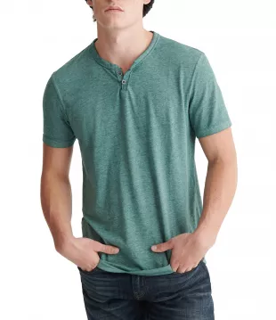 Short Sleeve Button Notch Neck Venice Burnout T-Shirt