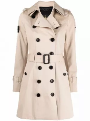 Notched Collar Double Breasted Trench Coat
