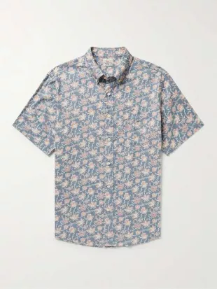 Breeze Button-Down Collar Floral-Print Stretch Hemp-Blend Shirt