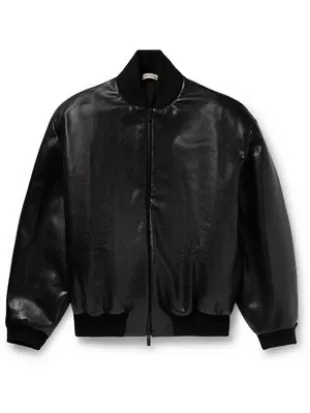 Black & White Stripe Leather Bomber Jacket