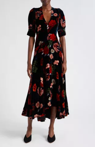 Kieran Floral Stretch Velvet Dress