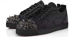 Black Crystal & Spiked Toe Low Top Sneakers