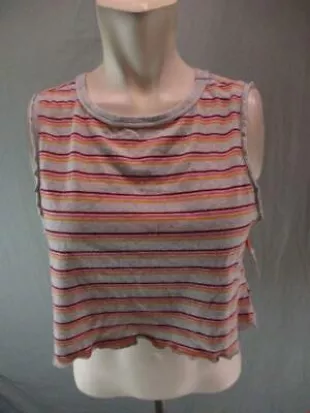 Women Gray Striped Sleeveless Ribbed Basic Cropped Top