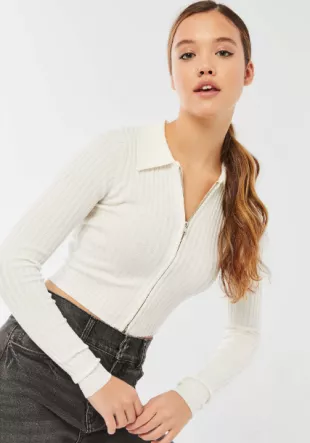 Long-Sleeved Zip-Up Polo Sweater