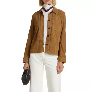 Toi Daim Suede Leather Shirt Jacket In Cognac
