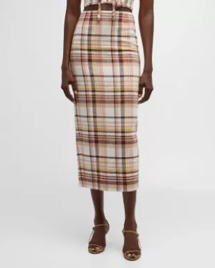 Matchmaker Checked Linen And Cotton Blend Midi Skirt