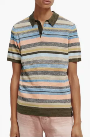 Striped Stucture-knitted Polo Shirt